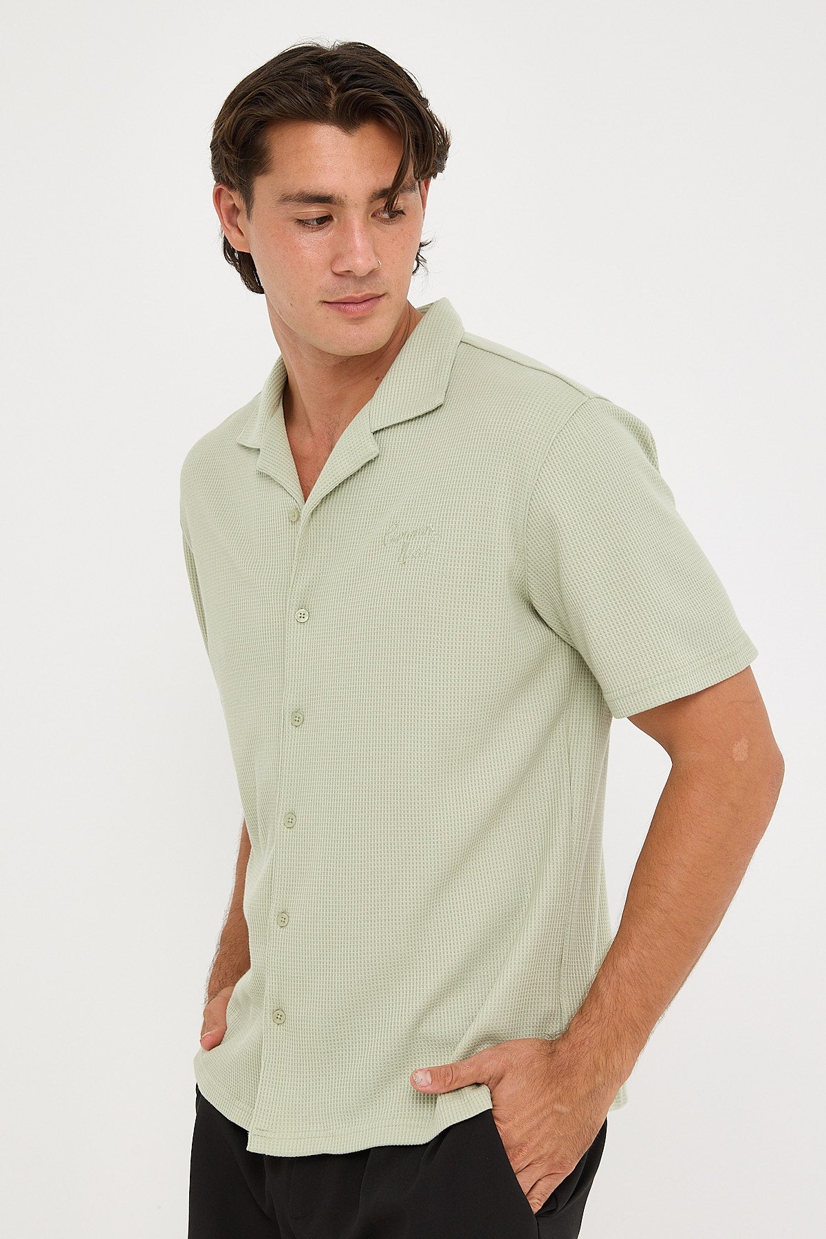 Common Need Nomad Waffle Resort Shirt Sage