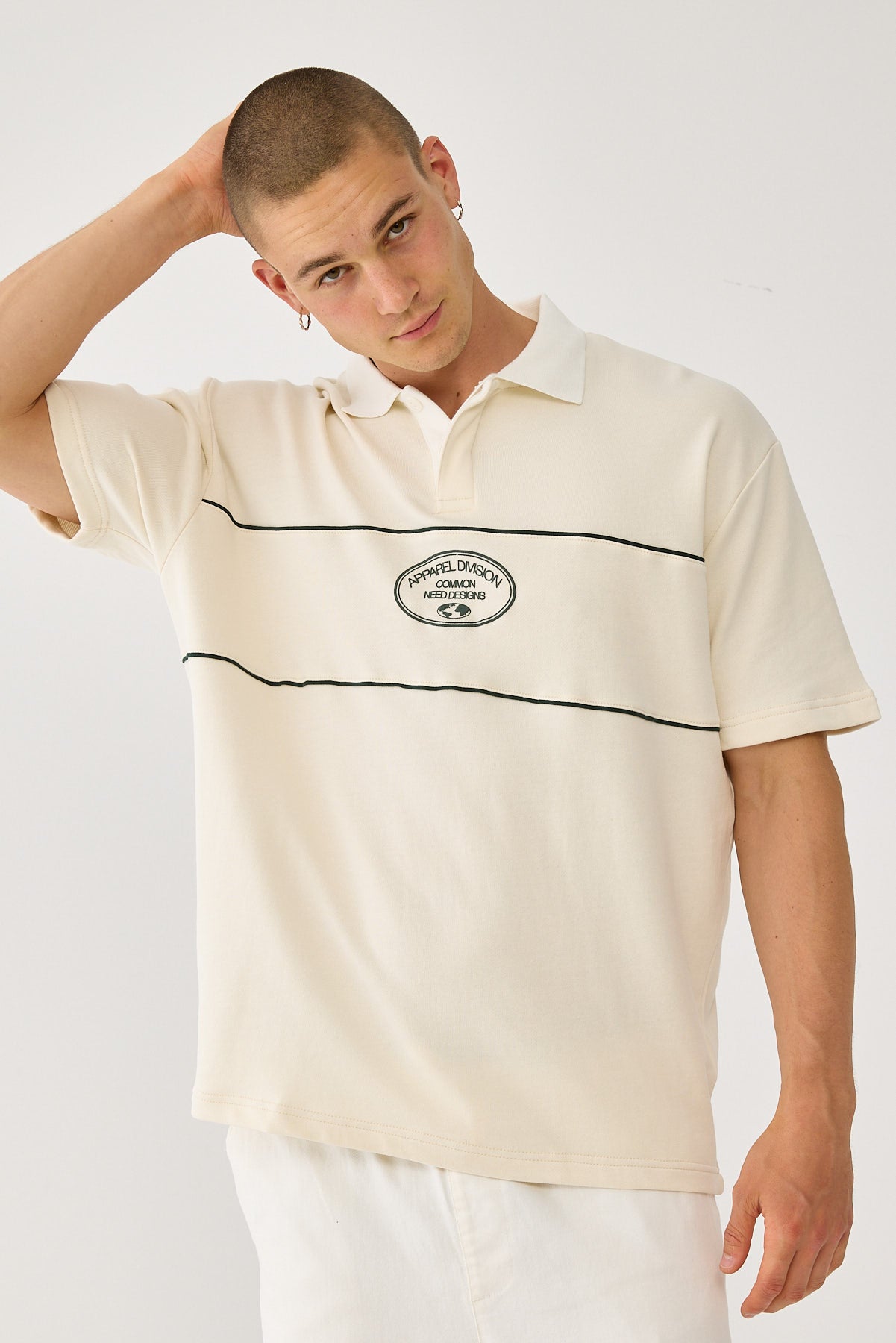 Common Need Form Short Sleeve Rugby Polo Ecru