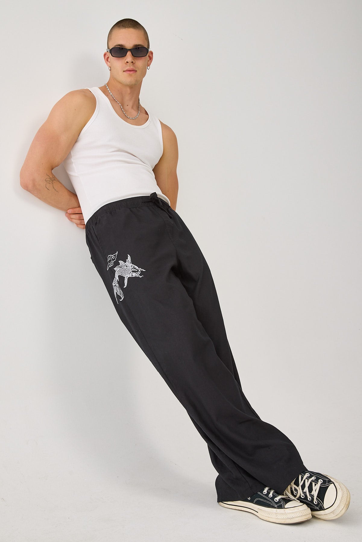 Common Need Koi Fish Baggy Linen Pant Black