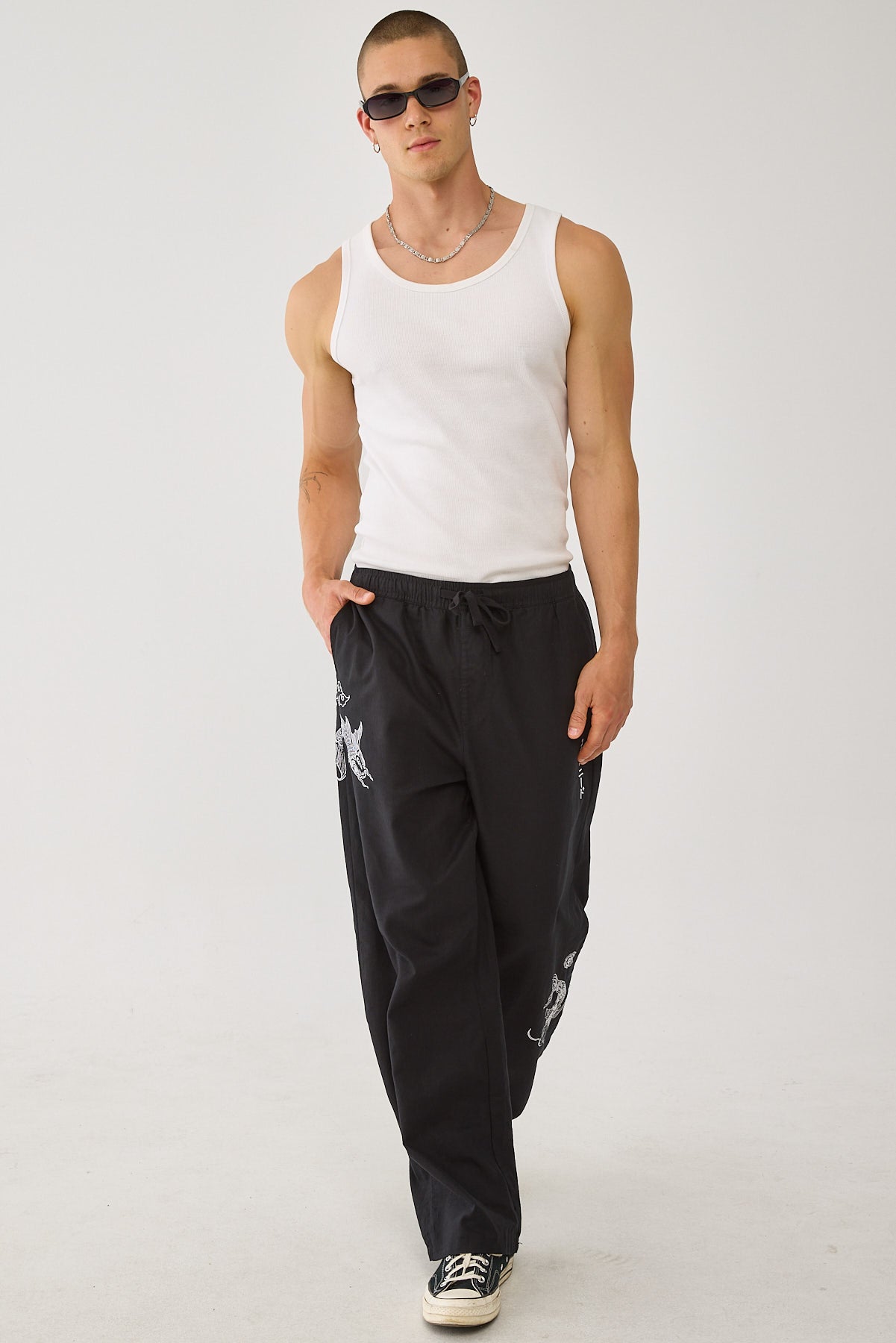 Common Need Koi Fish Baggy Linen Pant Black