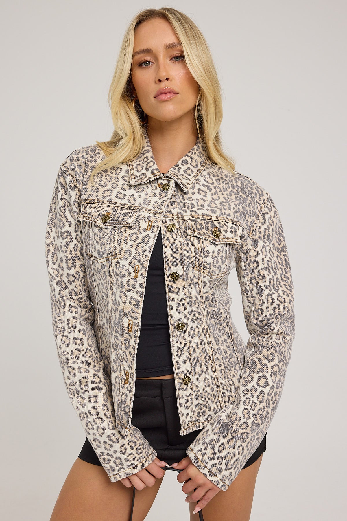 Lioness Rider Denim Jacket Leopard Fade