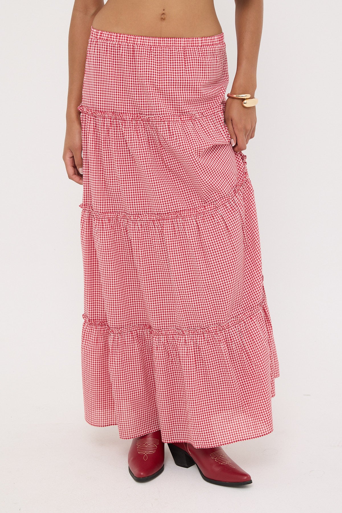 Luck & Trouble Mimi Tiered Maxi Skirt Red Gingham