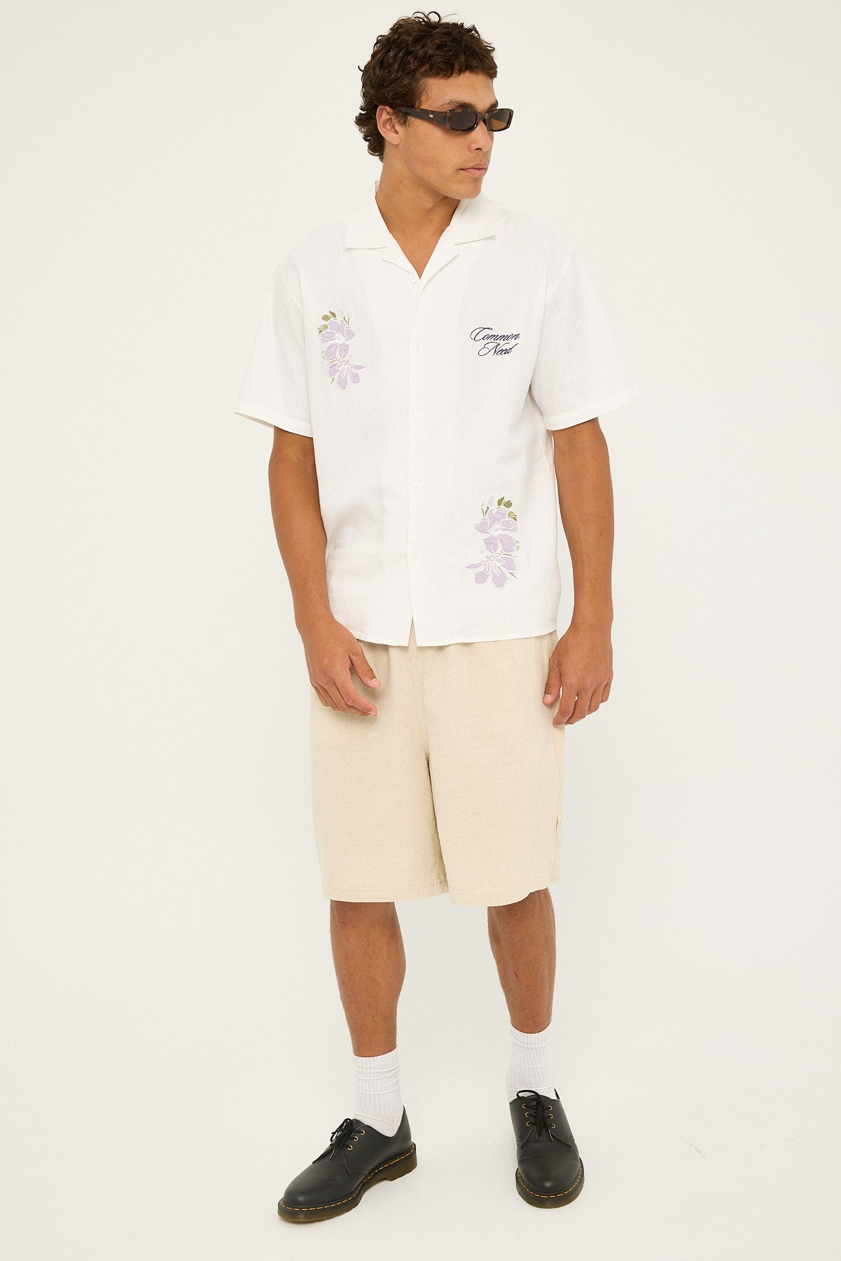 Common Need Magnolia Embroidered Linen Resort Shirt White