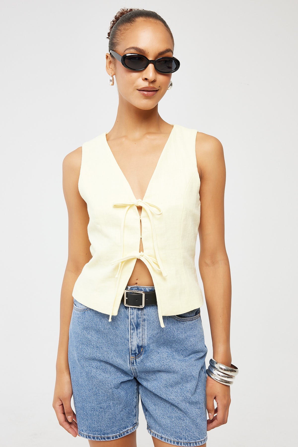 Perfect Stranger Menorca Tie Up Vest Top Lemon