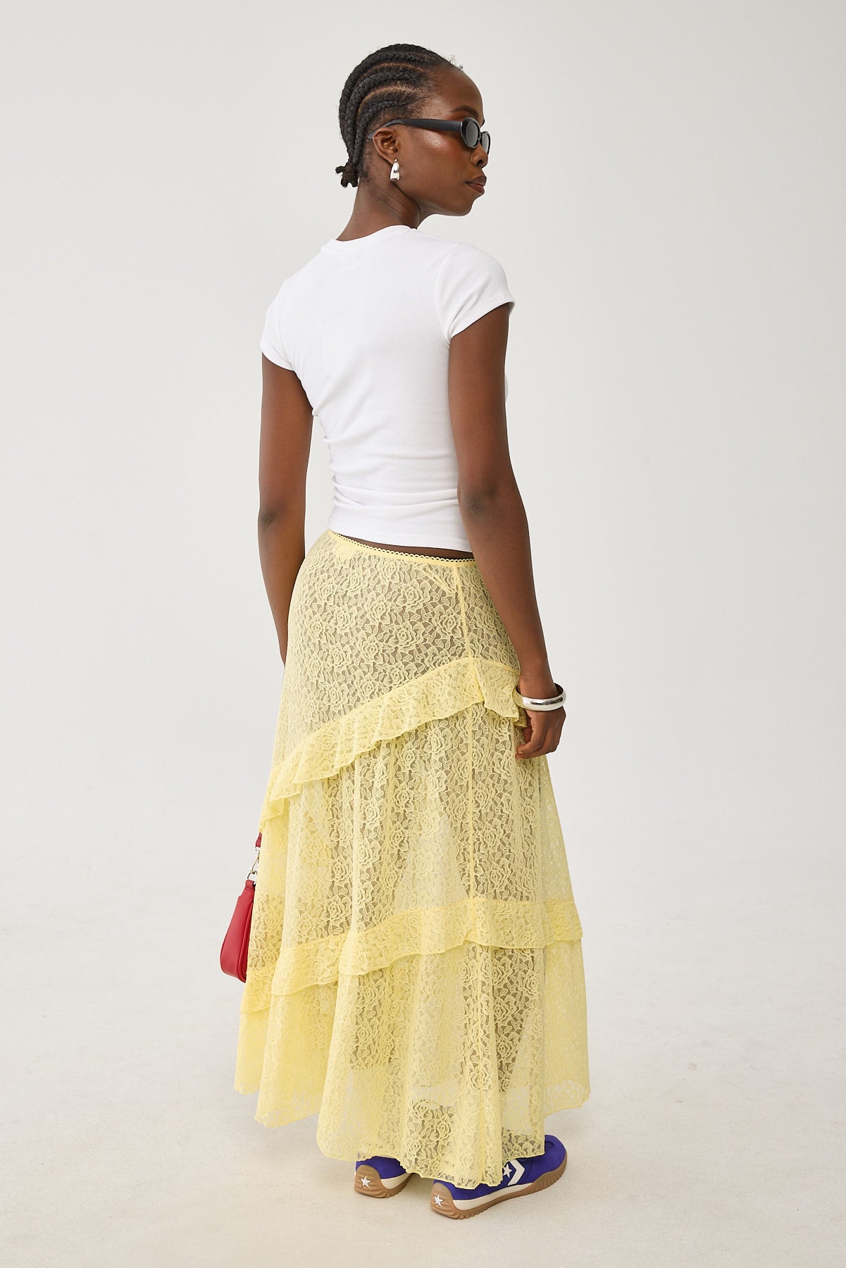 Luck & Trouble Sheer Lace Midi Skirt Yellow