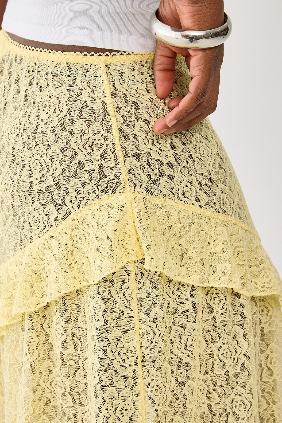 Luck & Trouble Sheer Lace Midi Skirt Yellow