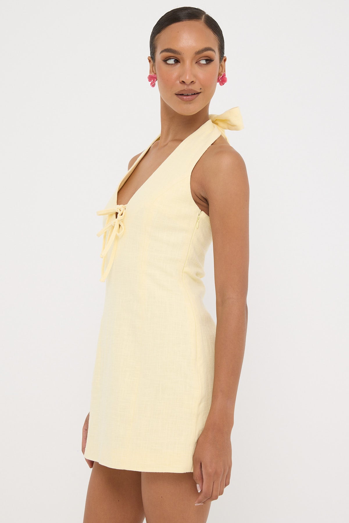 Perfect Stranger Menorca Halter Mini Dress Lemon