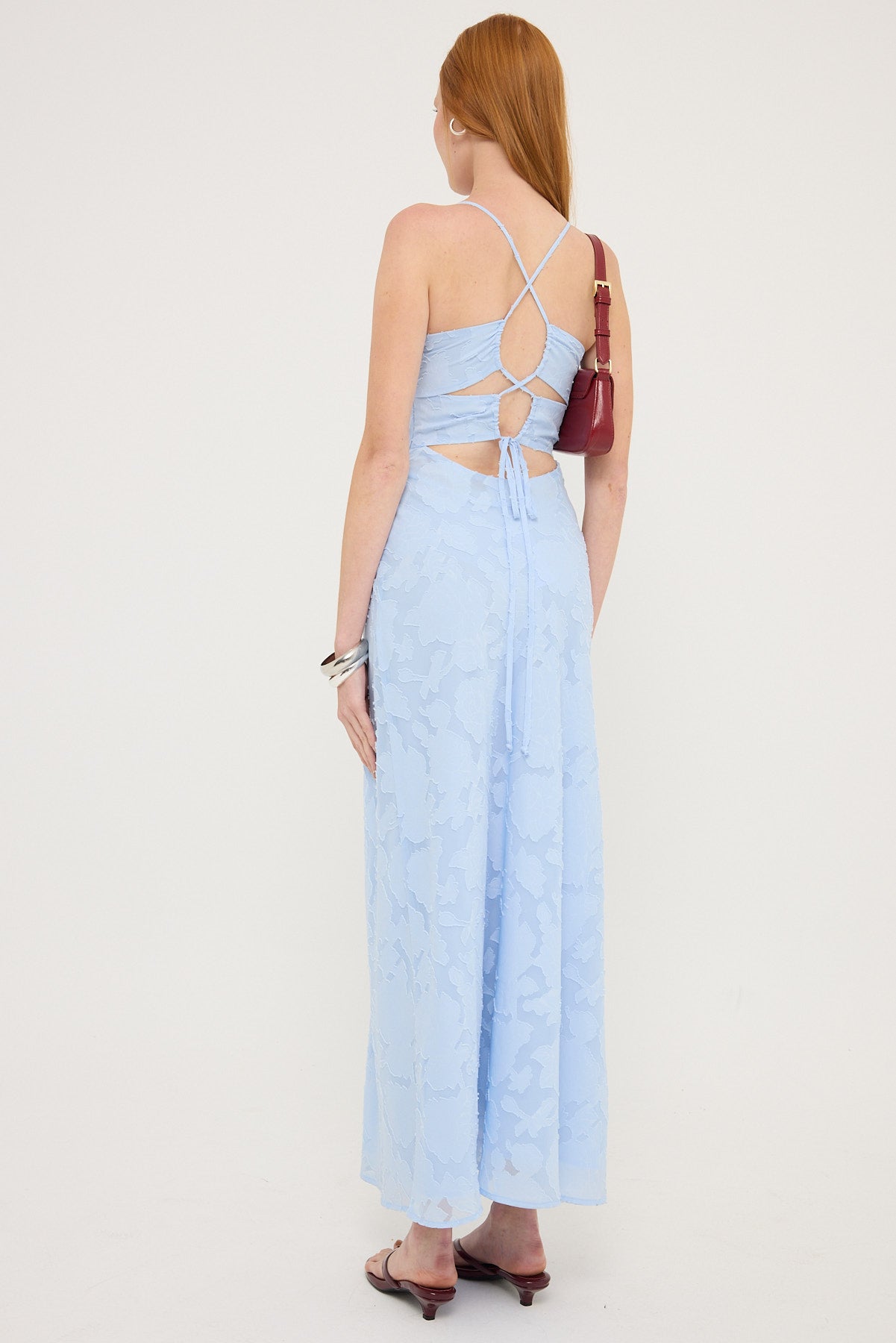 Perfect Stranger Evon Lace Up Back Maxi Dress Blue