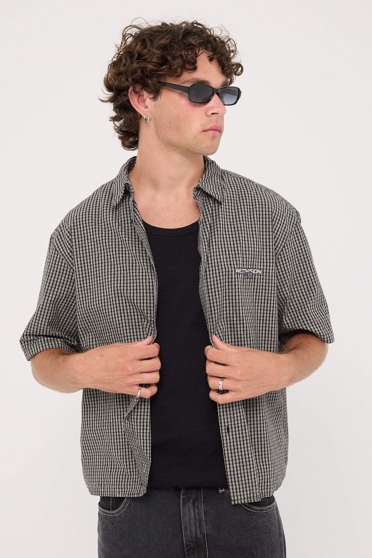 Neovision Interval Oversize Cropped Shirt Black Check