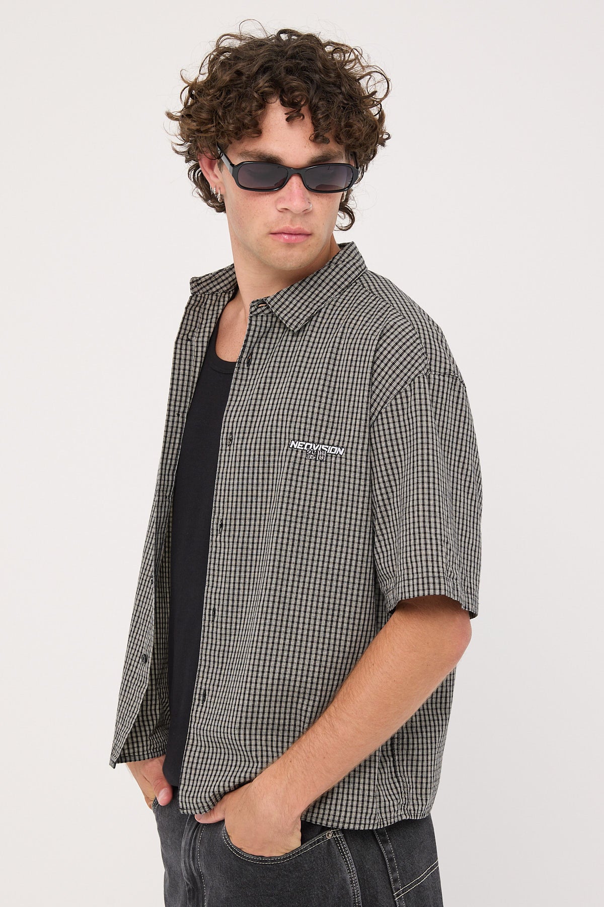 Neovision Interval Oversize Cropped Shirt Black Check