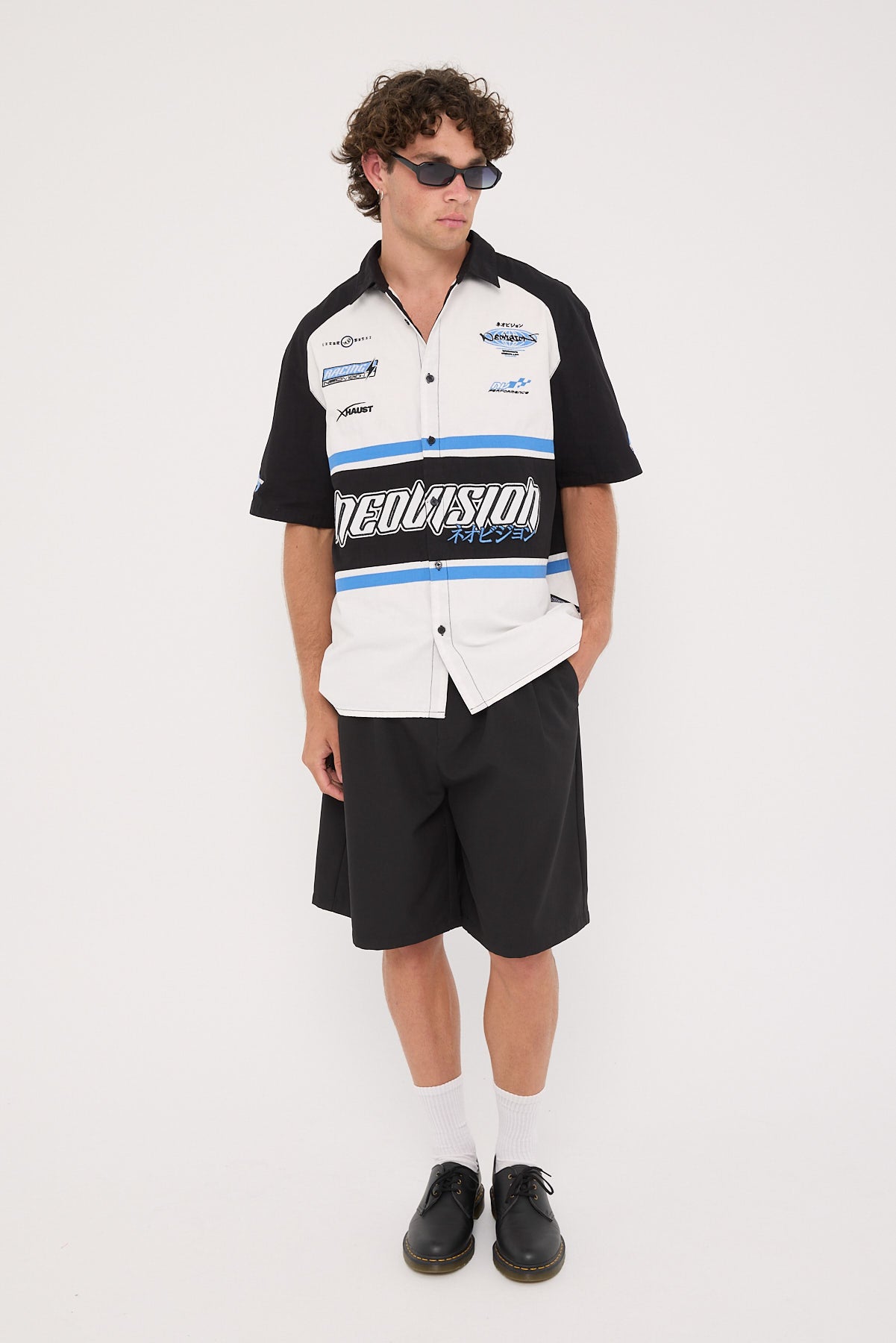 Neovision Pitstop Oversize Short Sleeve Shirt White/Black/Blue