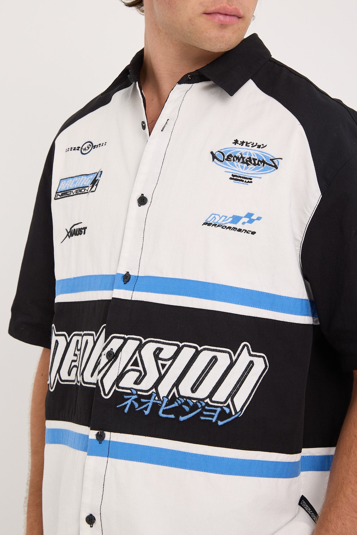 Neovision Pitstop Oversize Short Sleeve Shirt White/Black/Blue