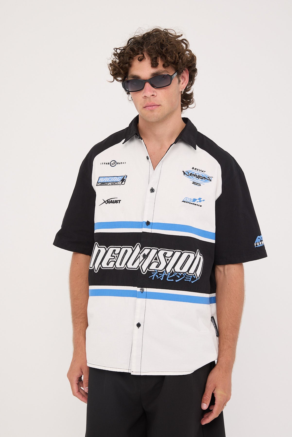 Neovision Pitstop Oversize Short Sleeve Shirt White/Black/Blue