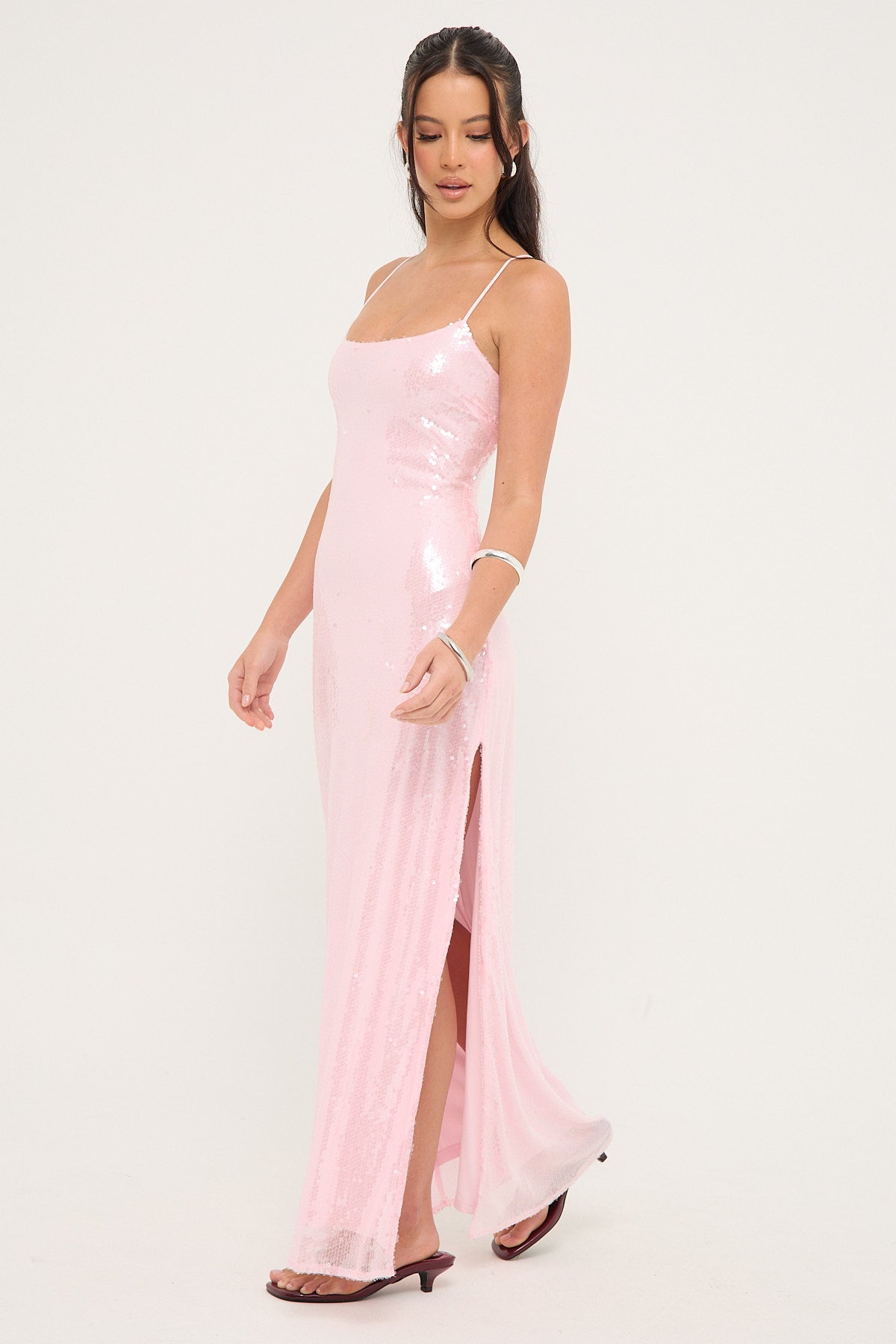 Luck & Trouble Glisten Sequin Maxi Dress Light Pink