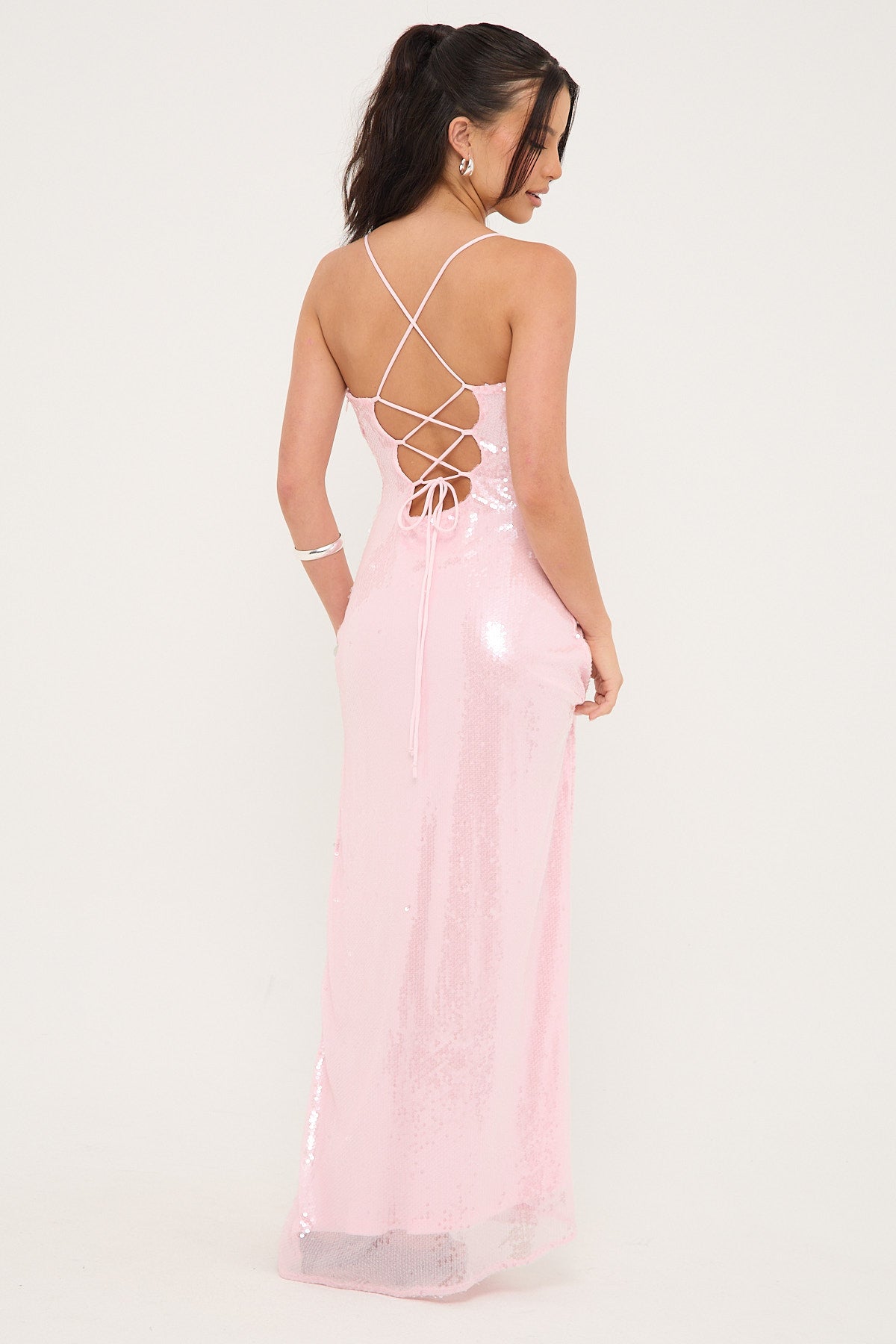 Luck & Trouble Glisten Sequin Maxi Dress Light Pink