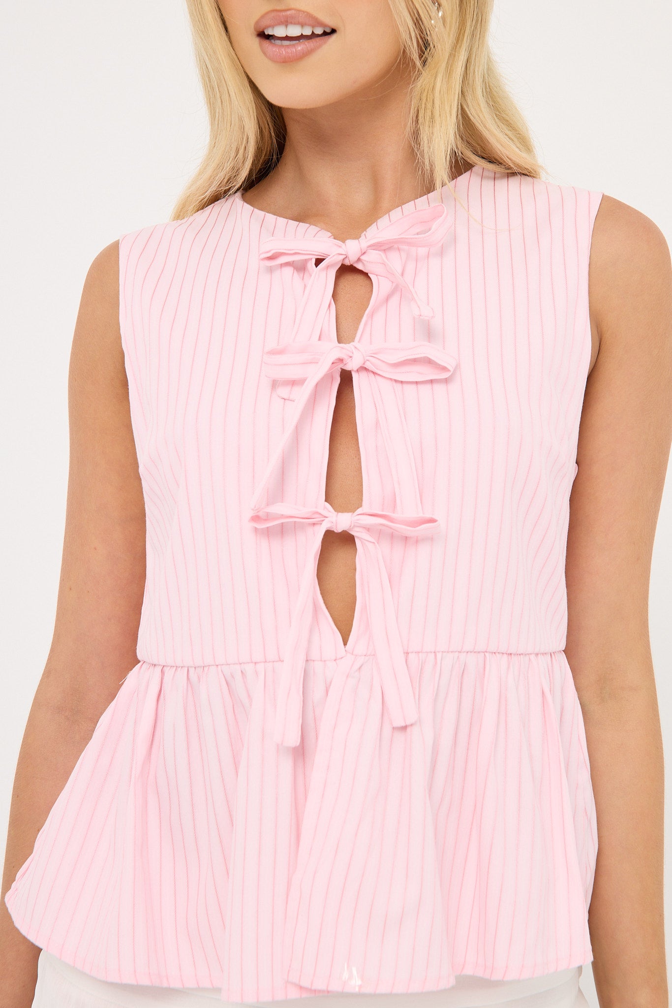 Perfect Stranger Amos Stripe Tie Front Top Pink Stripe