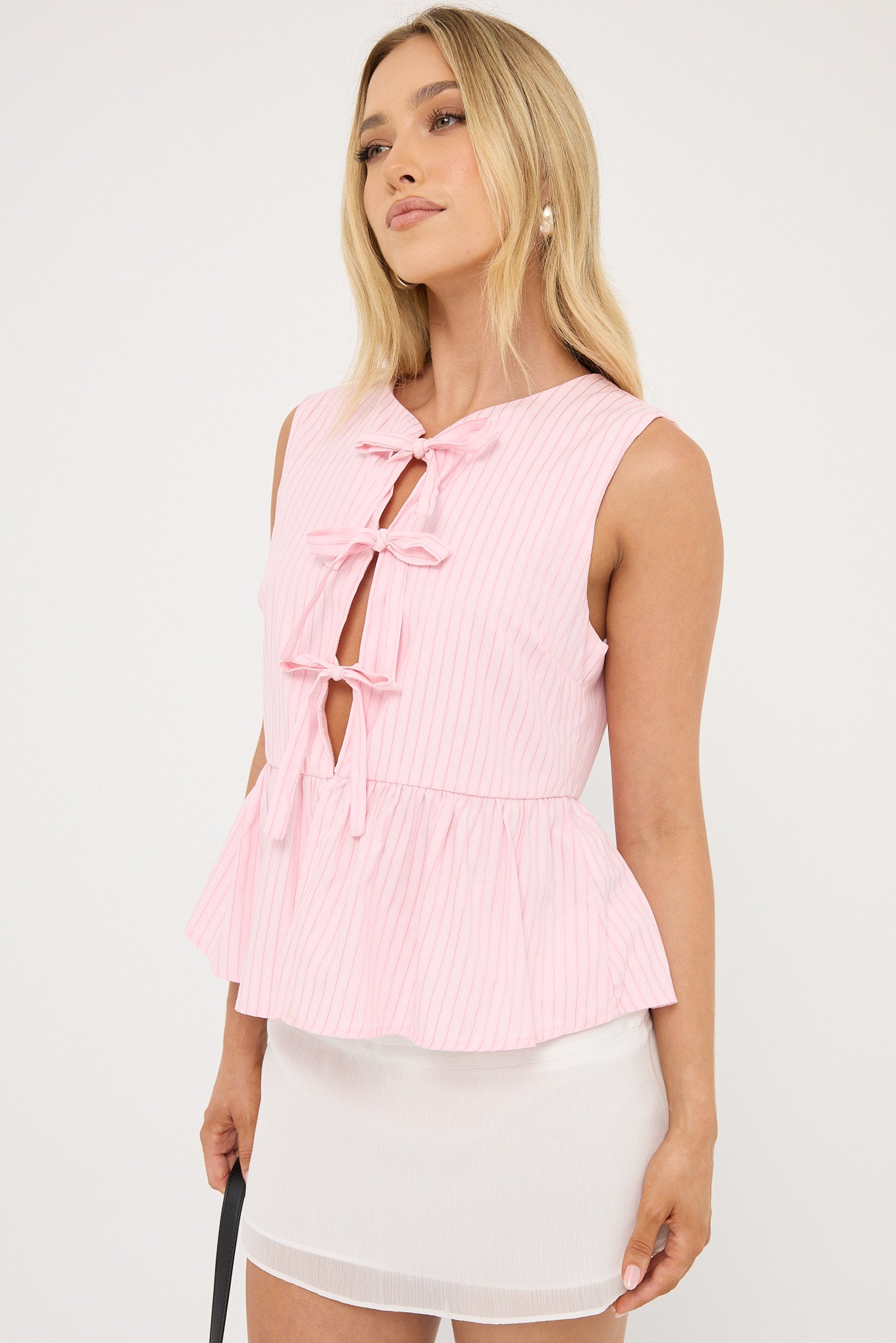 Perfect Stranger Amos Stripe Tie Front Top Pink Stripe