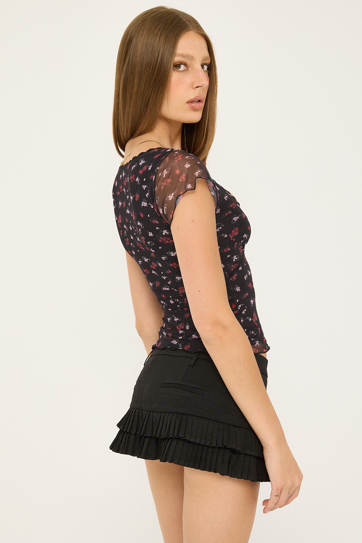 Luck & Trouble Daya Recycled Mesh Top Floral Print