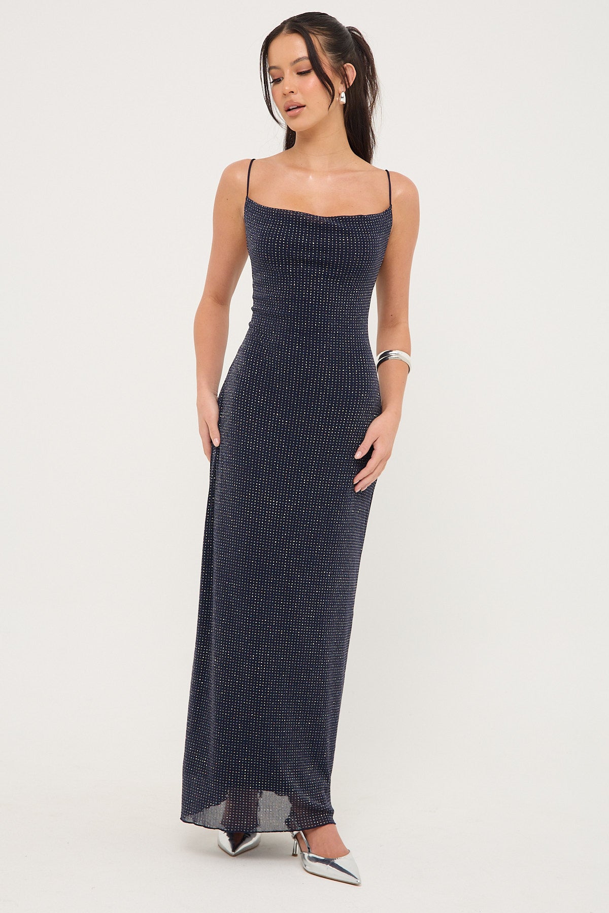 Luck & Trouble Flashy Glitter Maxi Dress Navy