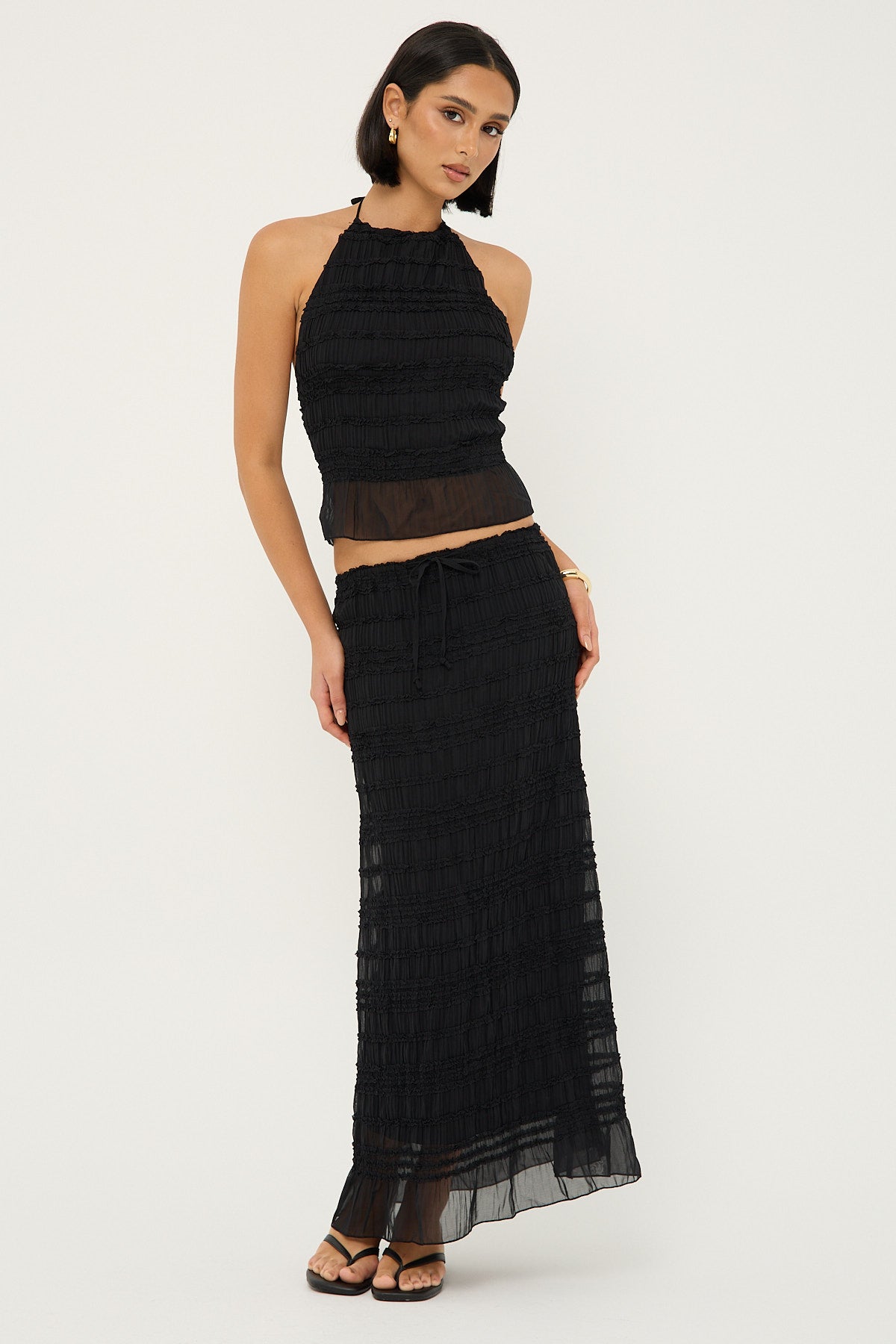 Luck & Trouble Marisole Gathered Maxi Skirt Black