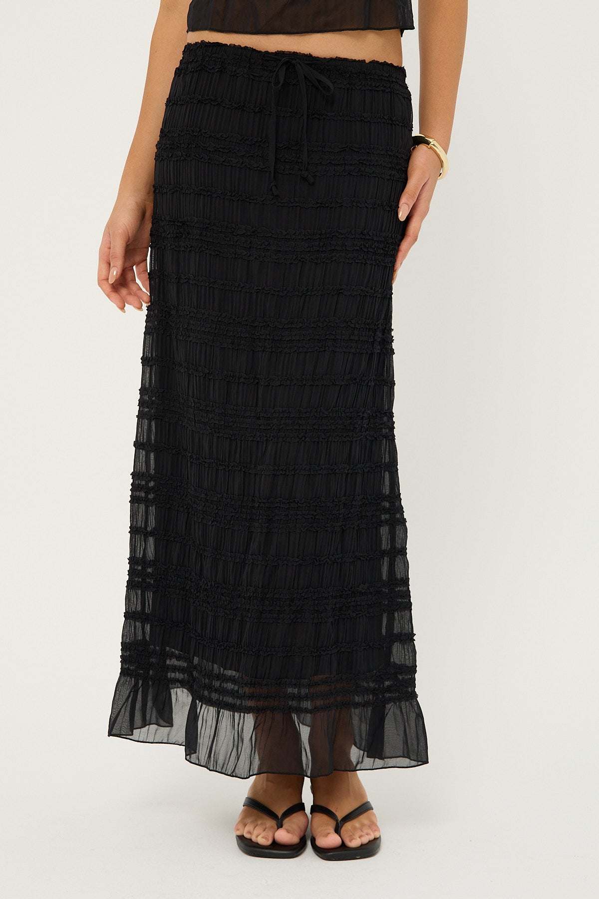 Luck & Trouble Marisole Gathered Maxi Skirt Black