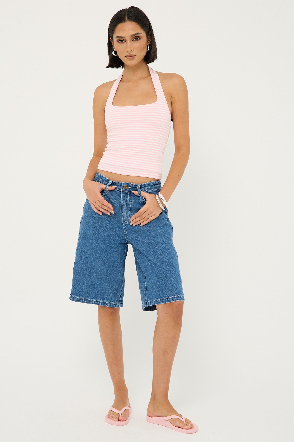 Rusty Rock Hot Low Rise Denim Shorts Middy Blue