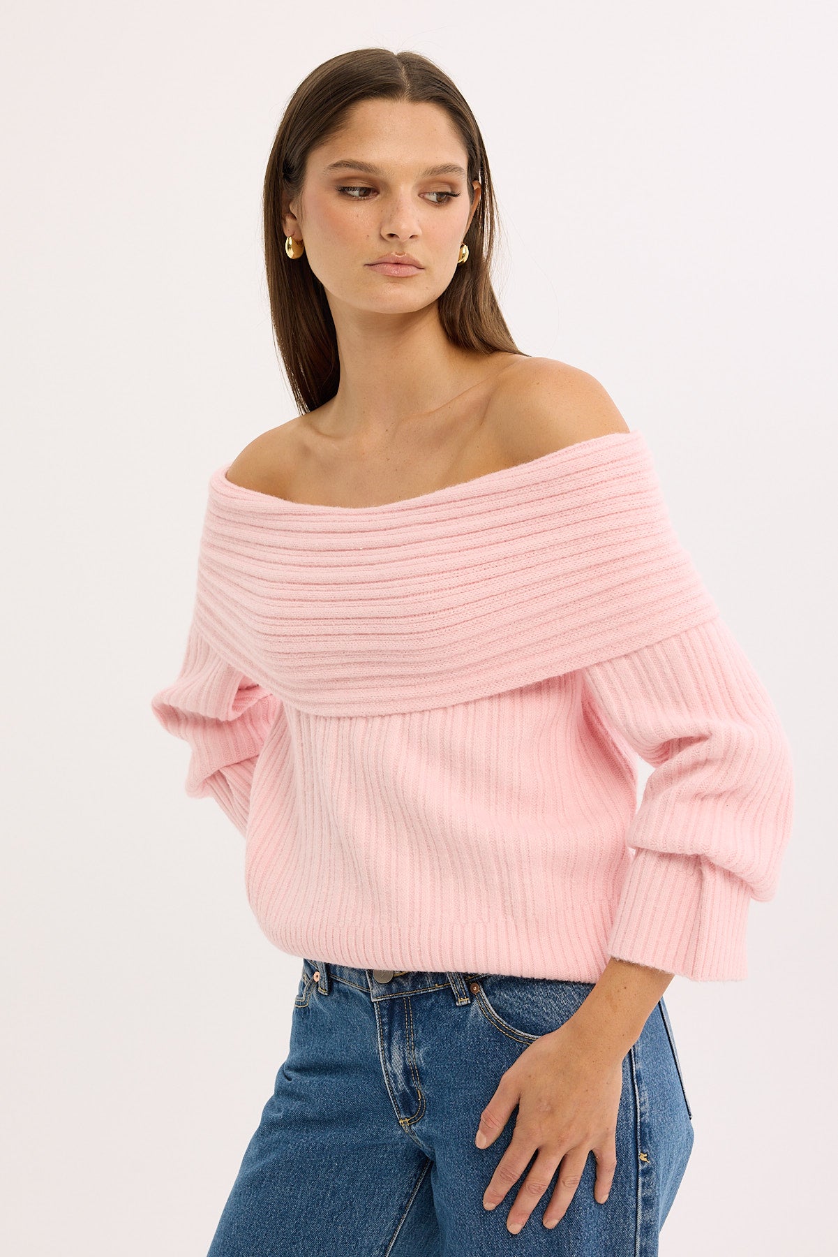 Perfect Stranger Alegra Off Shoulder Knit Jumper Pink