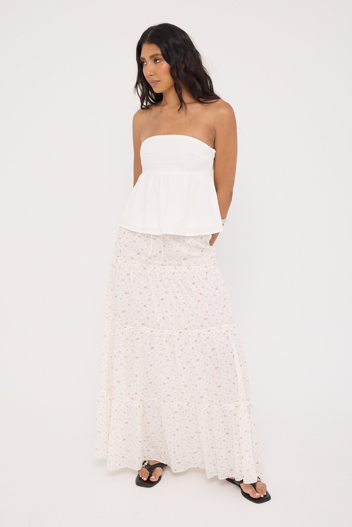 Luck & Trouble Flower Fields Maxi Skirt White Print