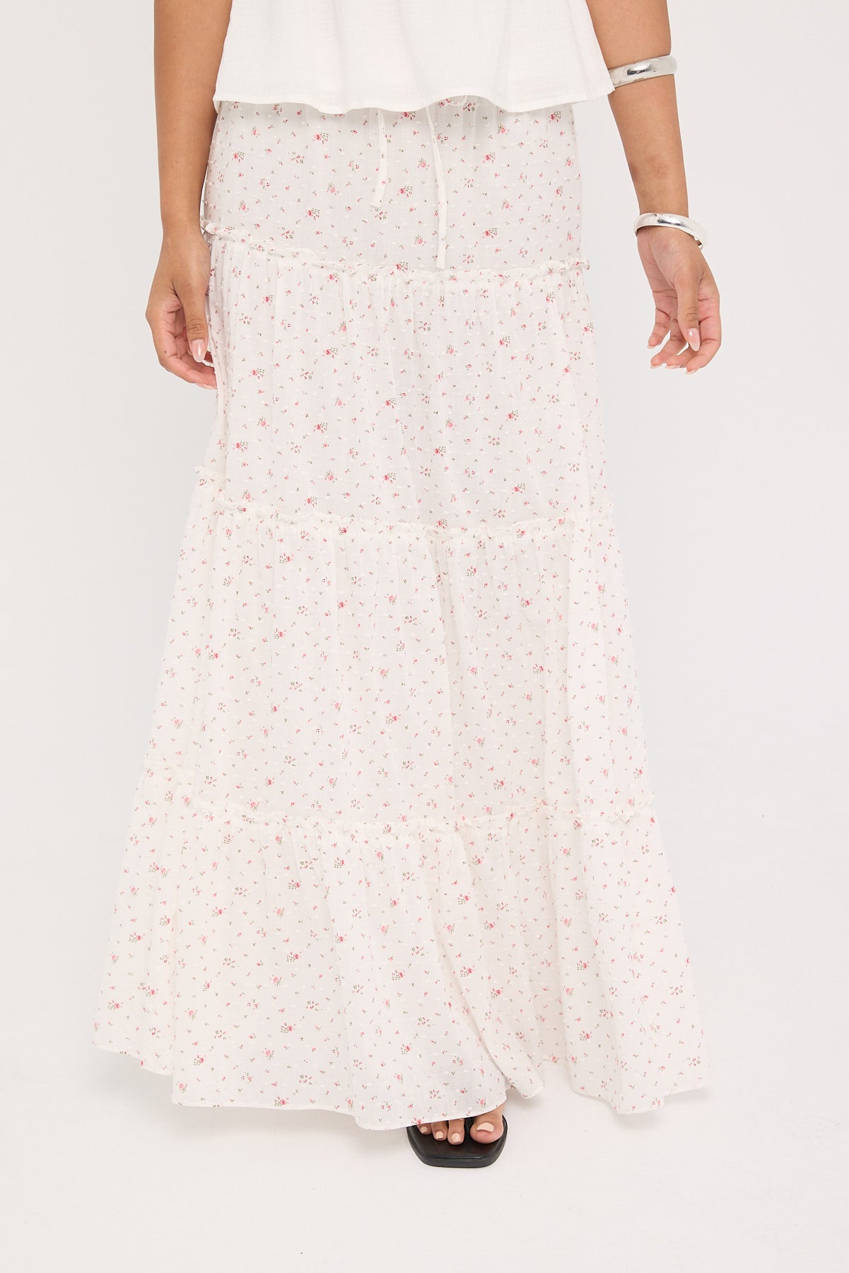 Luck & Trouble Flower Fields Maxi Skirt White Print