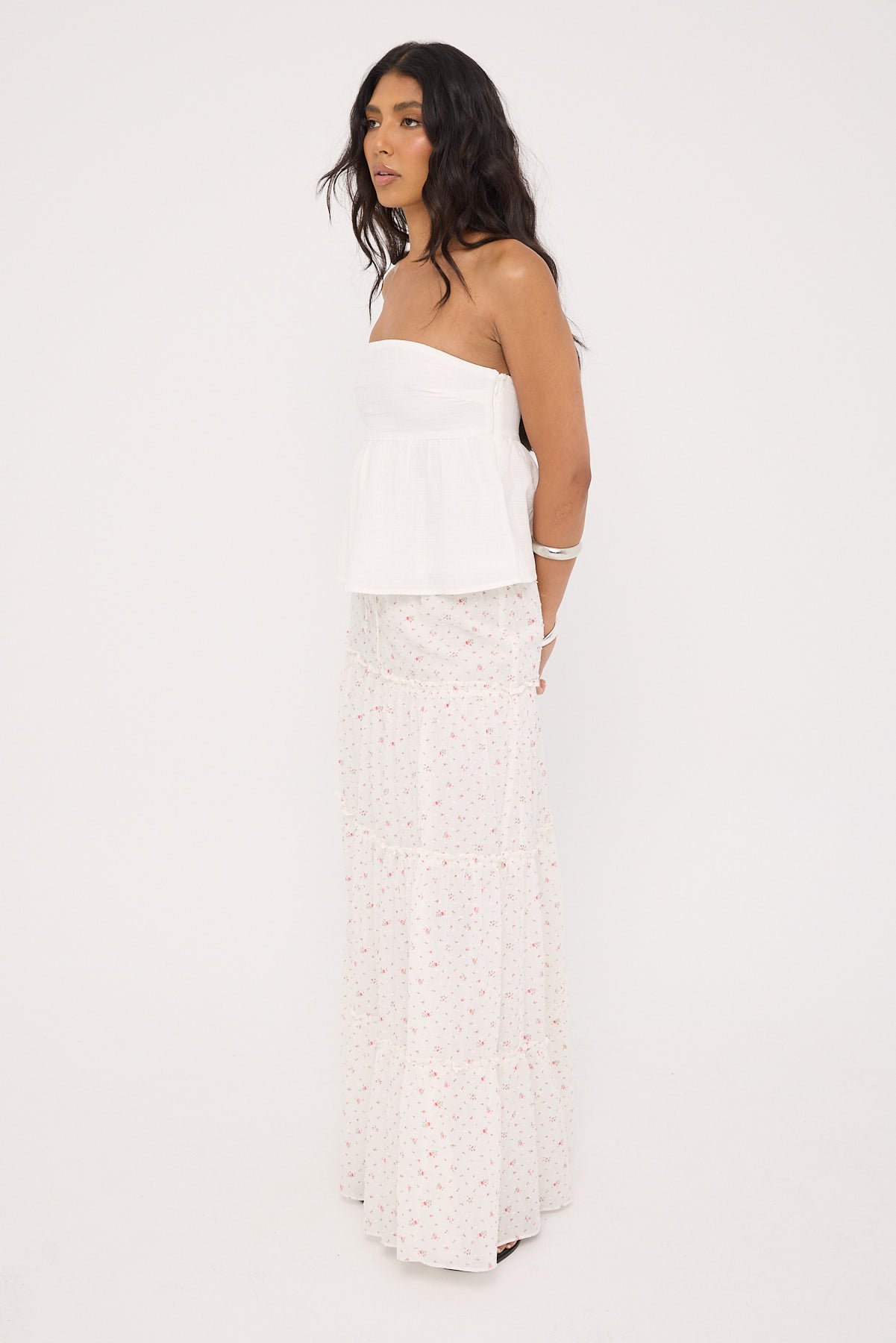 Luck & Trouble Flower Fields Maxi Skirt White Print