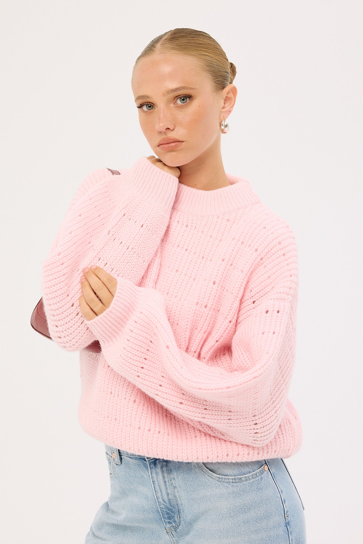 Luck & Trouble Ari Crew Knit Jumper Light Pink