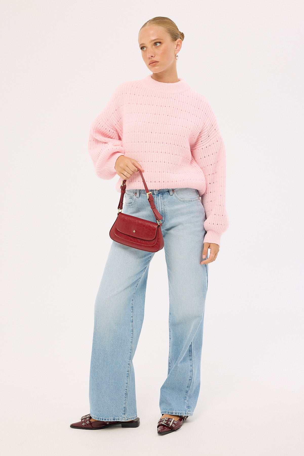 Luck & Trouble Ari Crew Knit Jumper Light Pink