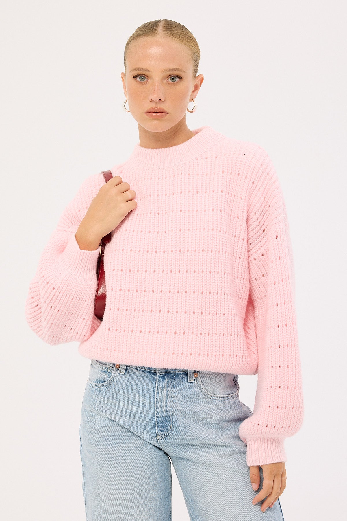 Luck & Trouble Ari Crew Knit Jumper Light Pink