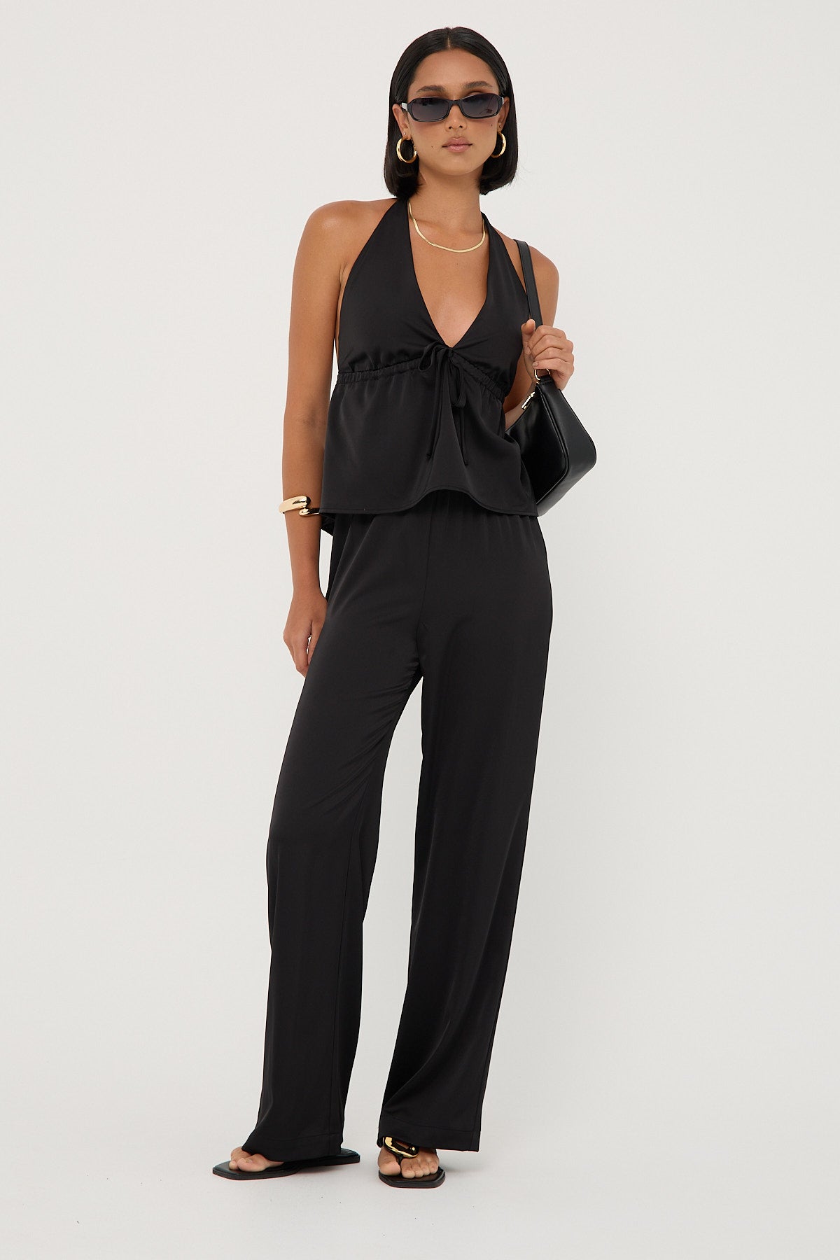 Perfect Stranger Glossy Elastic Waist Pant Black