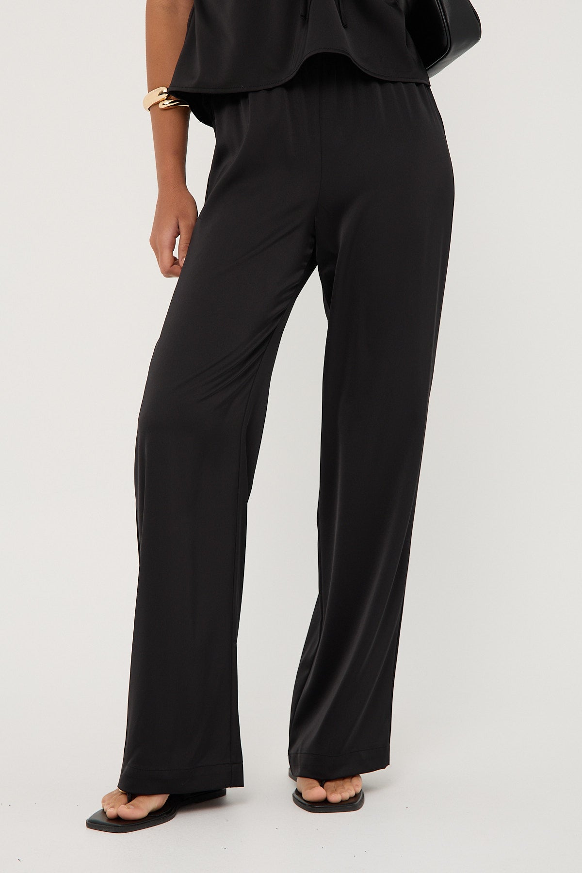 Perfect Stranger Glossy Elastic Waist Pant Black