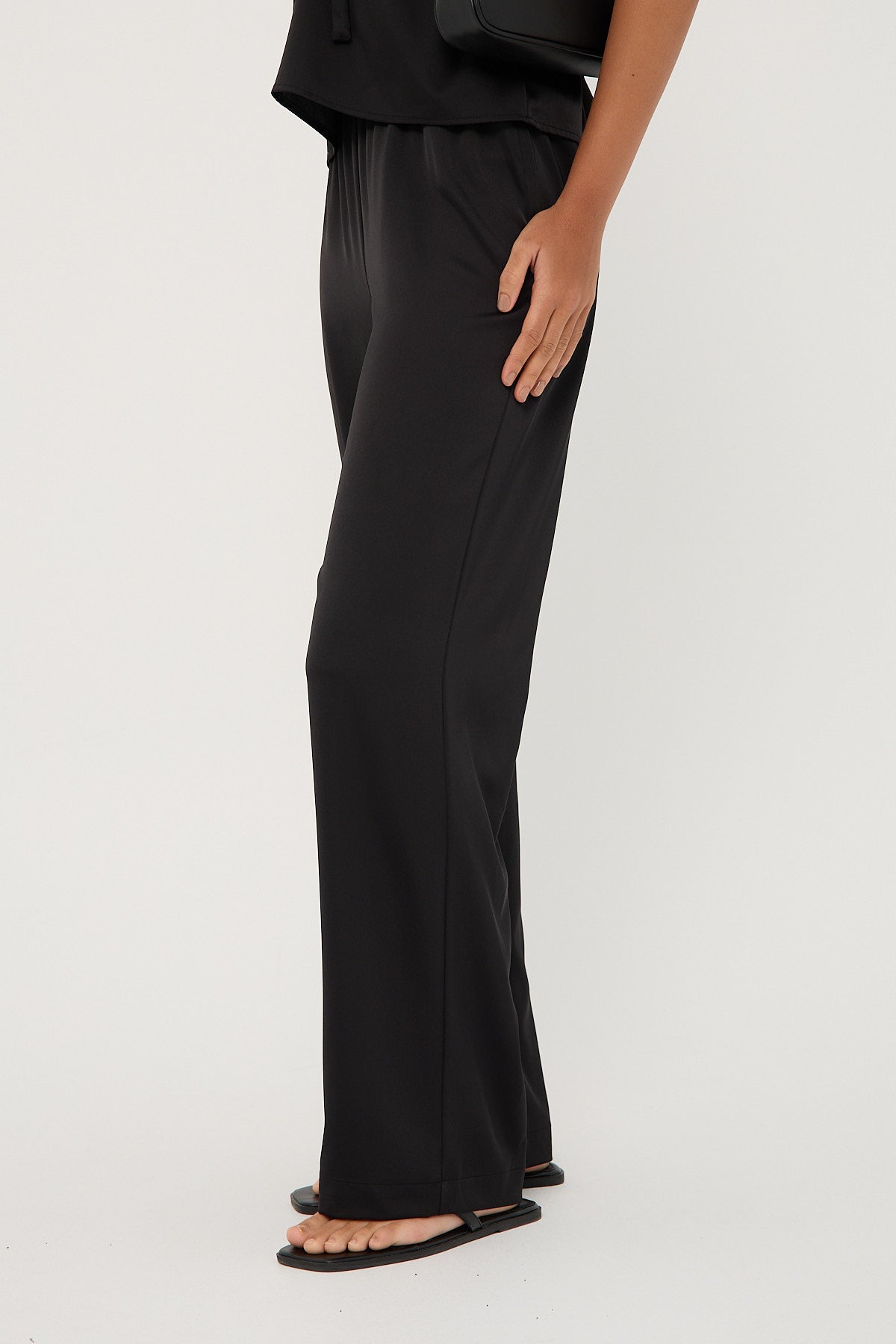 Perfect Stranger Glossy Elastic Waist Pant Black