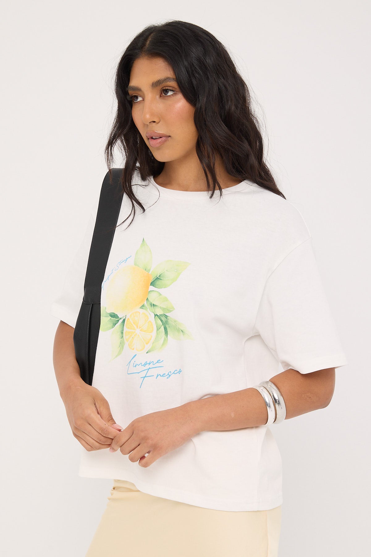 Perfect Stranger Limone Fresco Oversized Graphic Tee White