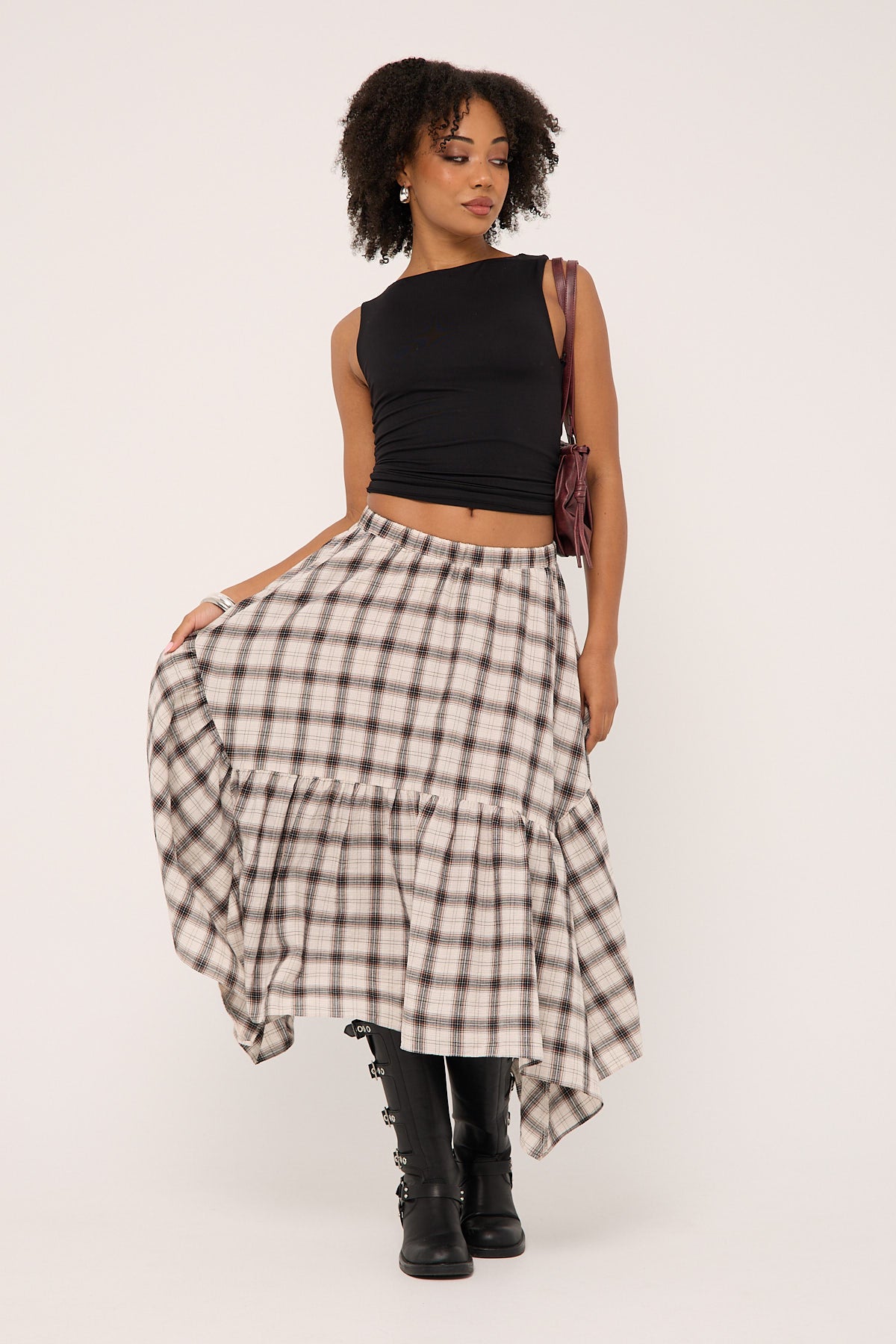 Luck & Trouble Vintage Check Midi Skirt Check Print