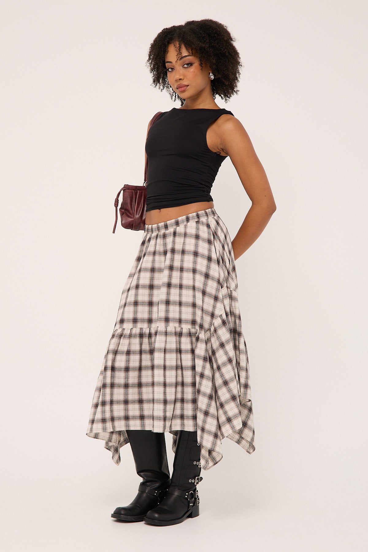 Luck & Trouble Vintage Check Midi Skirt Check Print