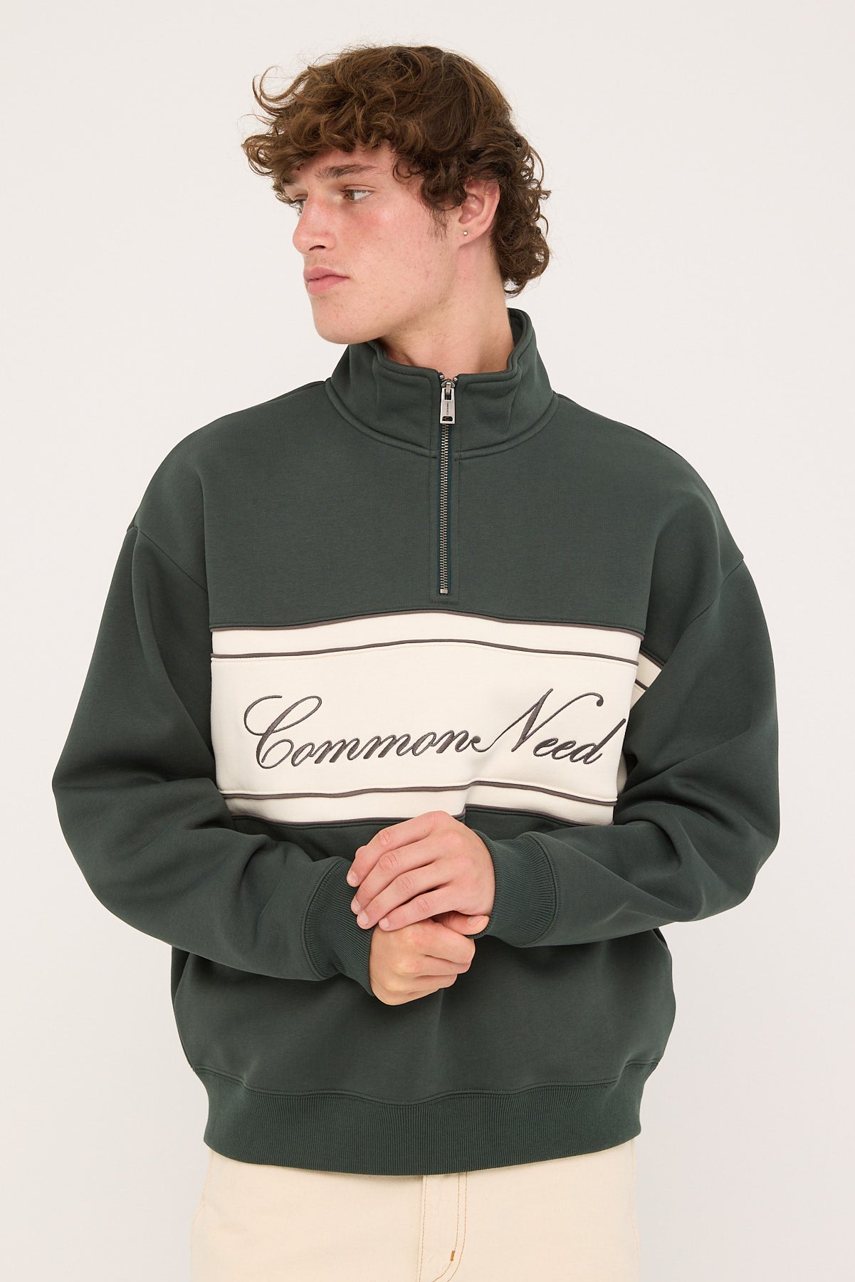 Common Need Creation Quarter Zip Sweater Dark Green