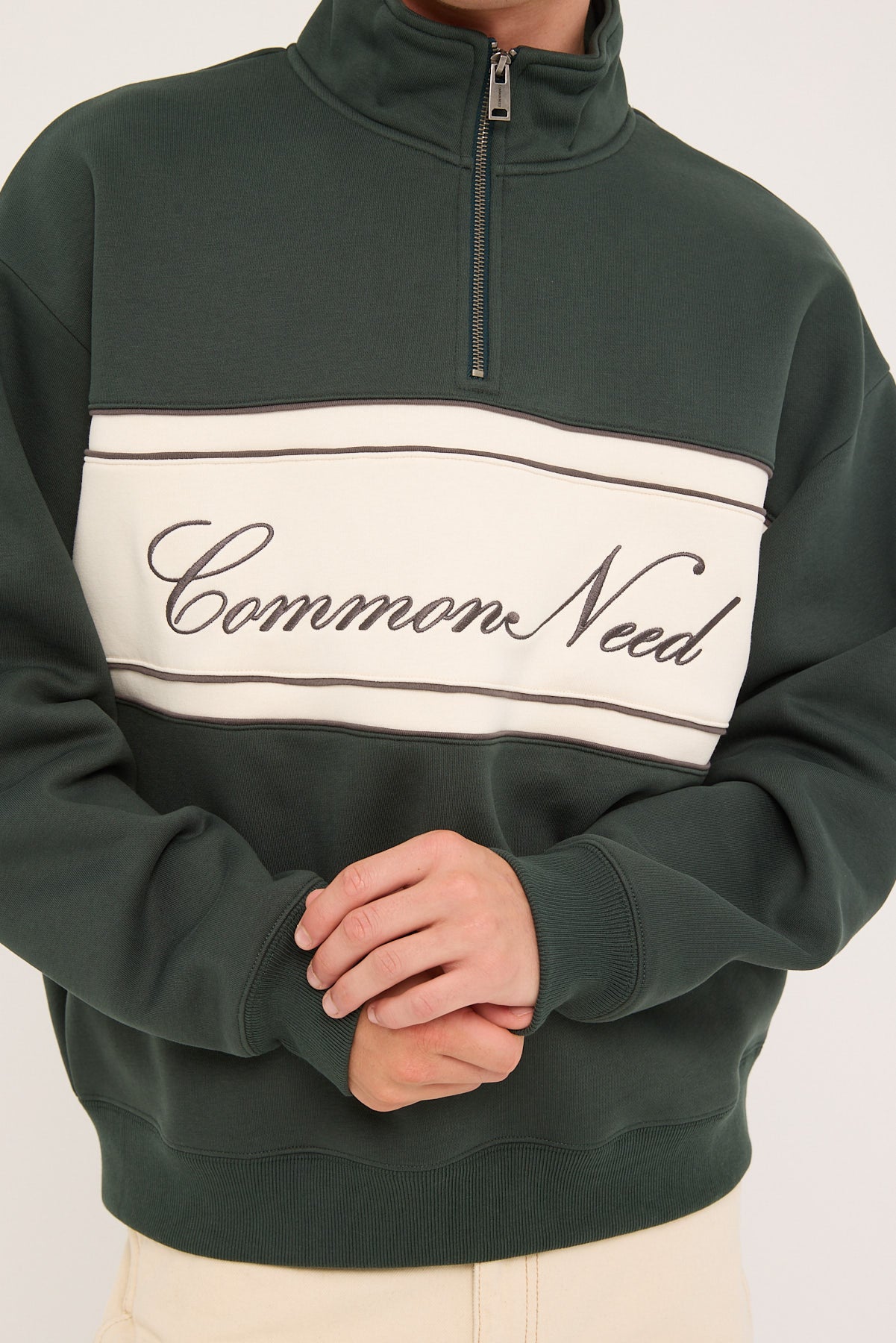 Common Need Creation Quarter Zip Sweater Dark Green