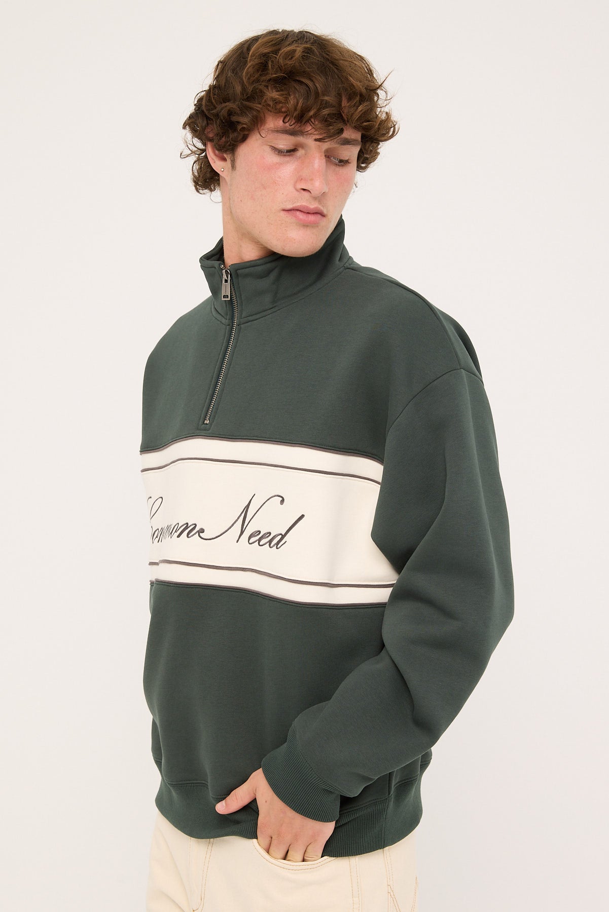 Common Need Creation Quarter Zip Sweater Dark Green